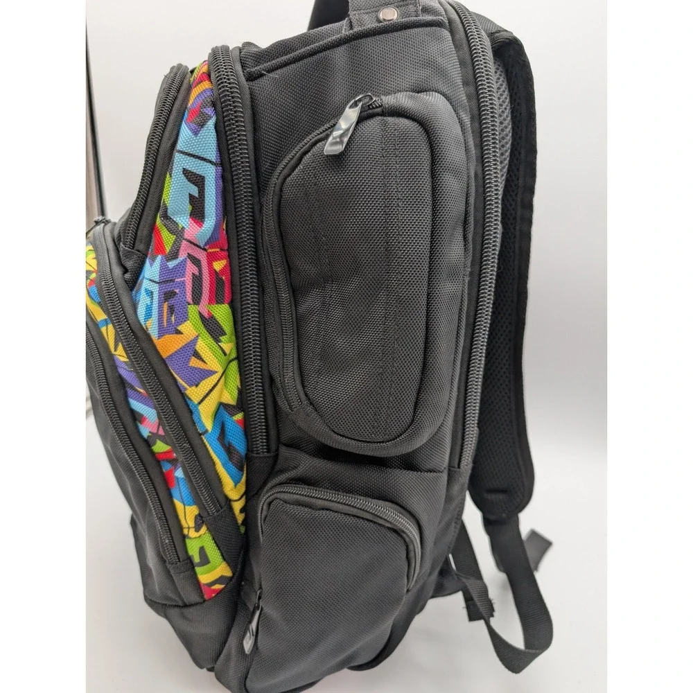Reign Total Body Fuel Backpack Black Multicolored Graffiti Print Gym Travel Bag